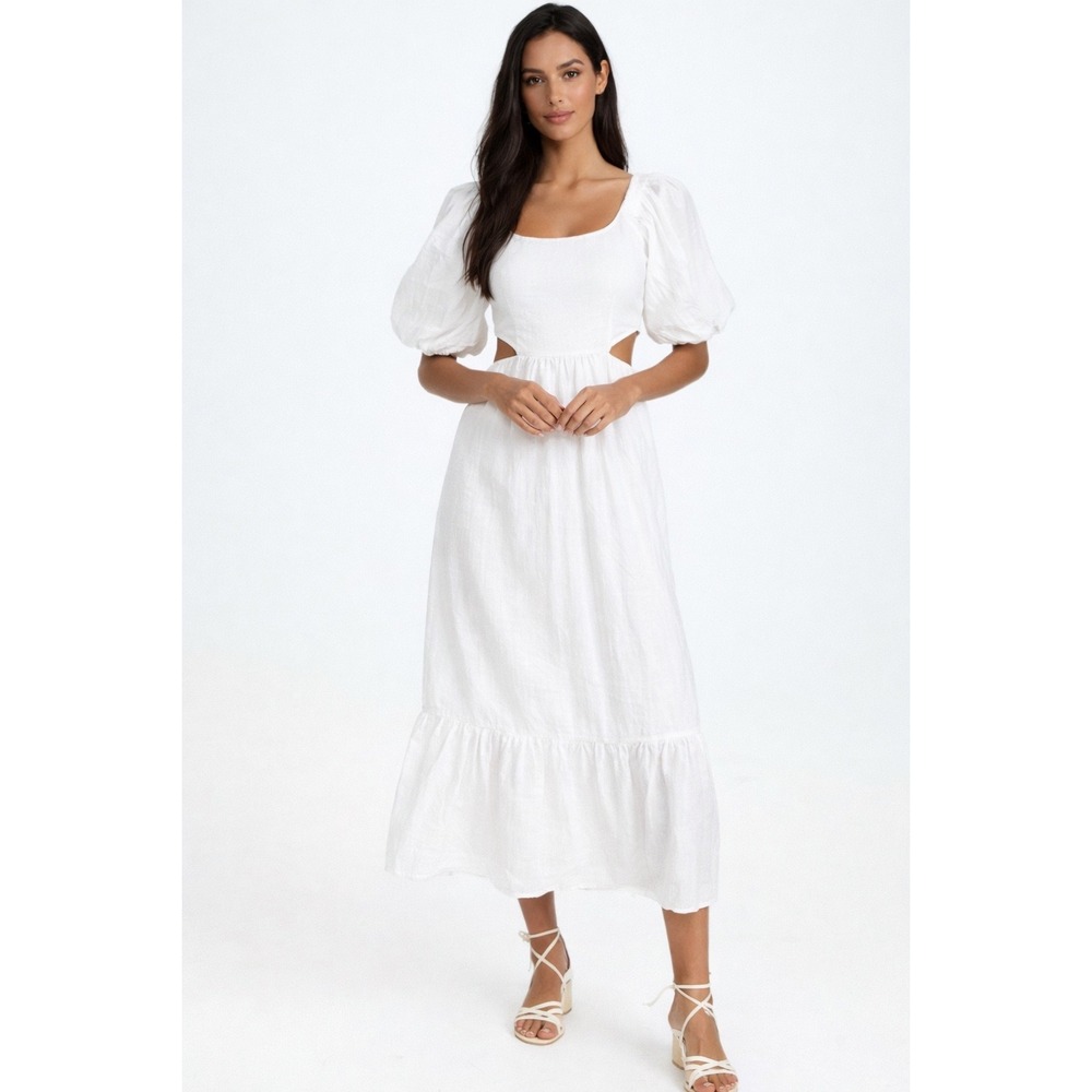 Anthropologie Moon River White Smocked Midi Dress XS‎